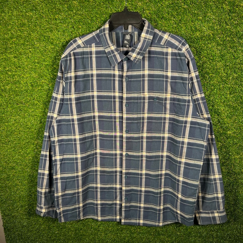 Mountain Hardwear Mens XL Plaid Long Sleeve Button Down Hiking Shirt Blue‎